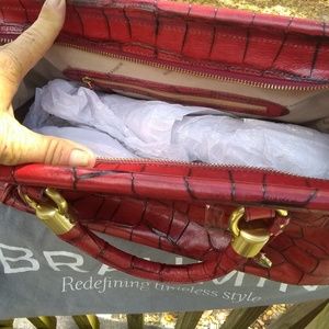 BRAHMIN Red Croc Embossed Bar Shoulder Bag Satchel